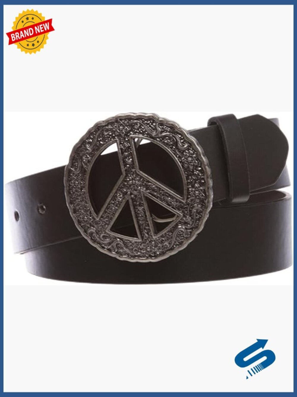 1.5" Snap On Belt with Peace Sign Floral Buckle Leather